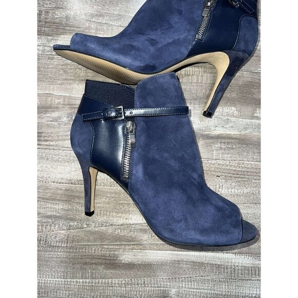 MARC FISHER Navy Blue suede peep toe boots Size 9M Leather Blue Navy Shoes - Picture 9 of 12